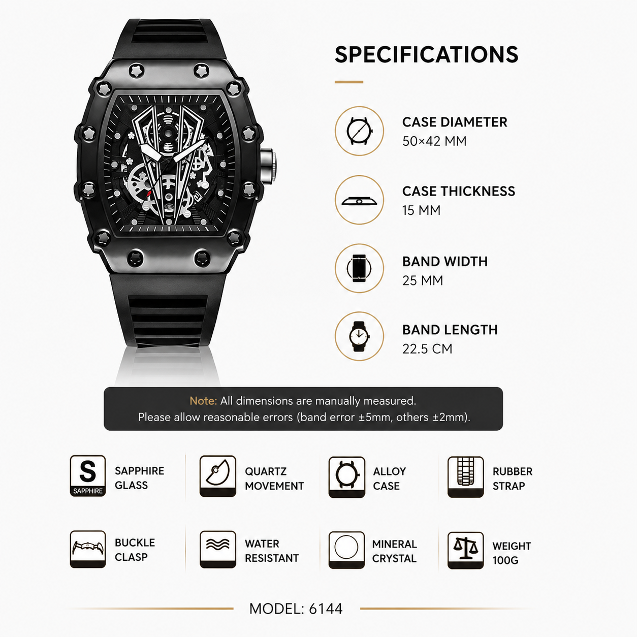 WLISTH 6144 Men's Sport Quartz Watch – 52mm Oversized | Luminous | 30M Waterproof