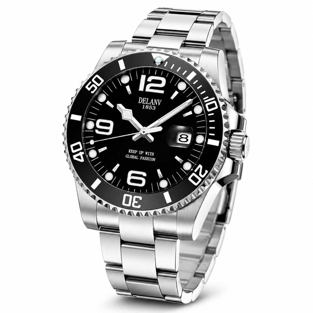 DELANV 2066 Men's Quartz Watch – Black Dial | Day Date | Luminous | 30M Waterproof