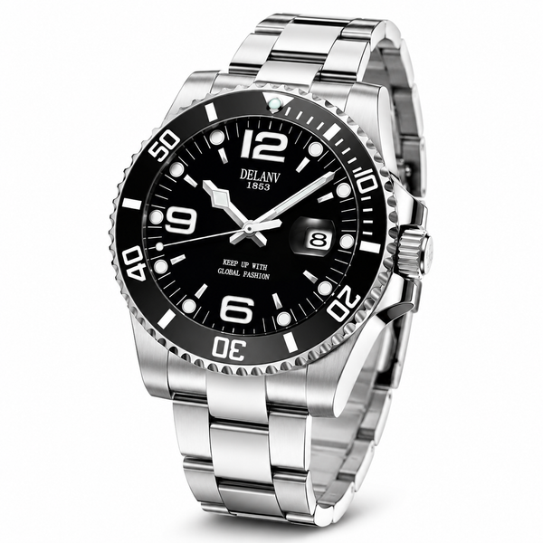 DELANV 2066 Men's Quartz Watch – Black Dial | Day Date | Luminous | 30M Waterproof