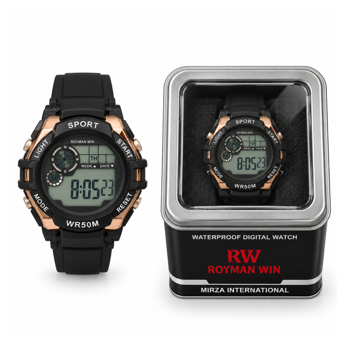 Royman Win Kids Digital Sports Watch - Black & Rose Gold