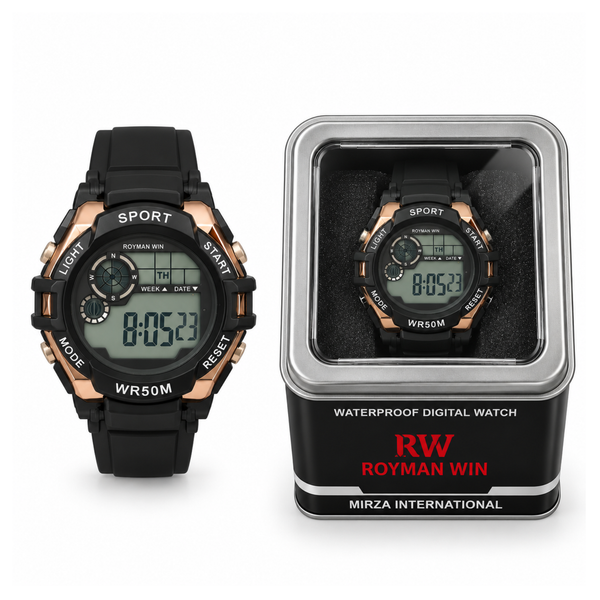 Royman Win Kids Digital Sports Watch - Black & Rose Gold