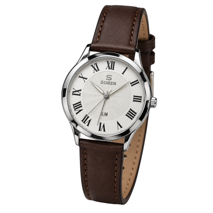 Sober Men's Classic Analog Watch - Silver Dial & Brown Strap