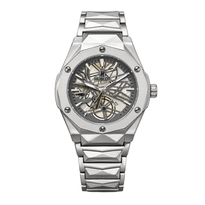 H'ublot Men's Silver Skeleton-Style Dial Stainless Steel Watch