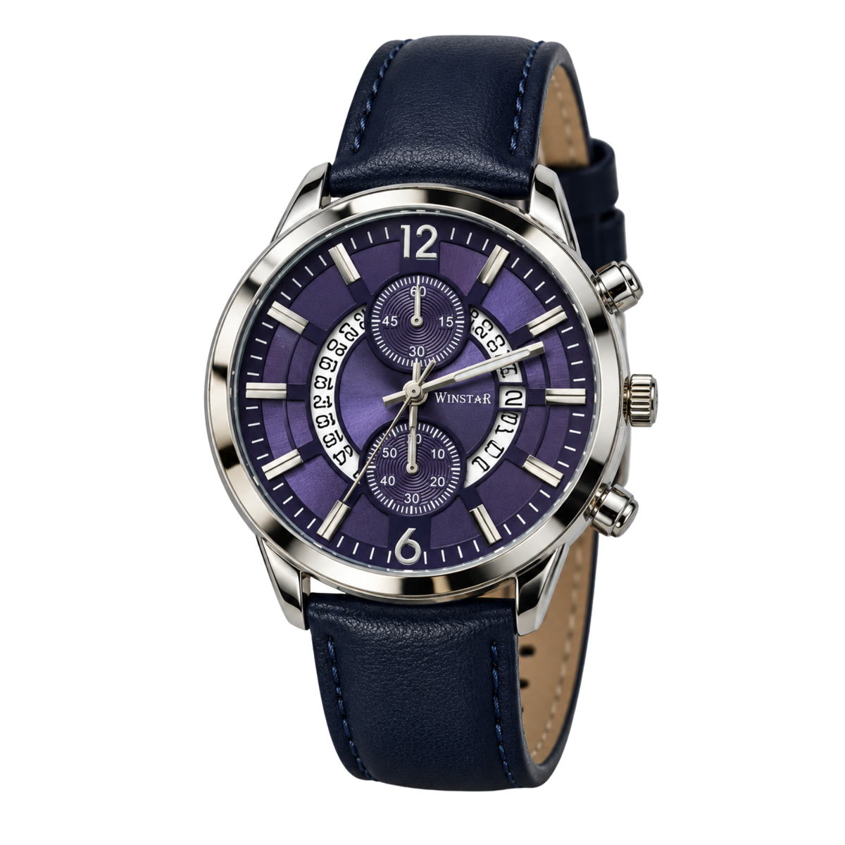 Winstar Men's Purple Dial Watch - Navy Blue Strap & Chronograph Style