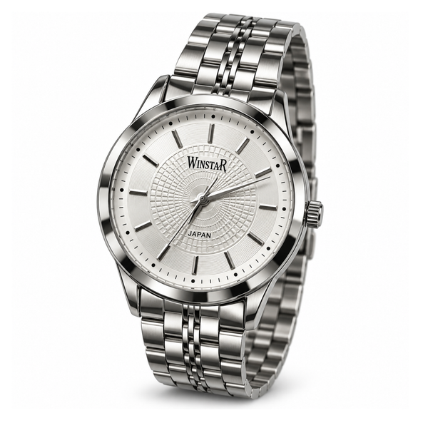 Winstar Men's Silver Analog Watch - Textured Dial & Steel Bracelet