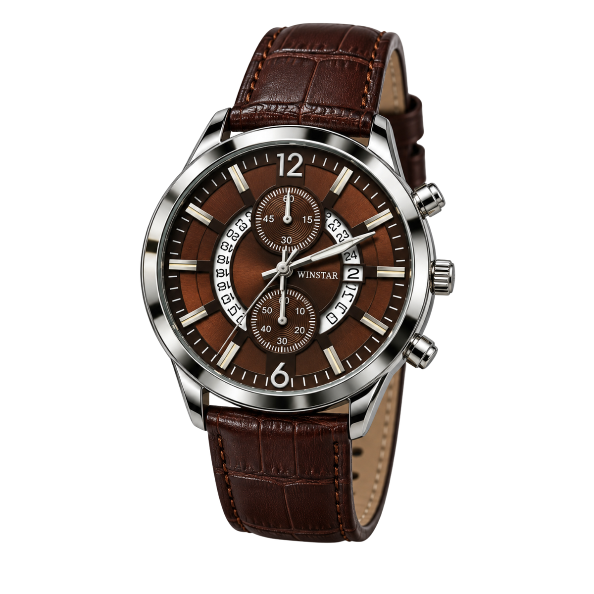 Winstar Men's Brown Dial Watch - Leather-Style Strap & Chronograph Style