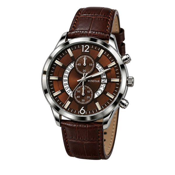 Winstar Men's Brown Dial Watch - Leather-Style Strap & Chronograph Style