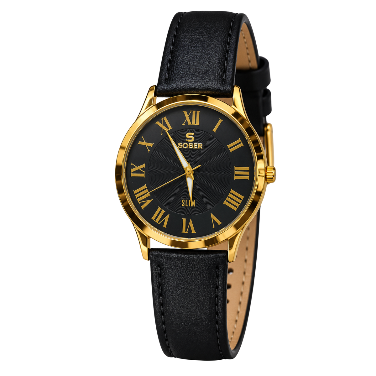 Sober Men's Black & Gold-Tone Roman Numeral Analog Watch