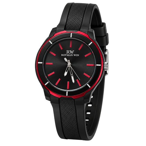 Royman Win Men's Black & Red Quartz Analog Watch
