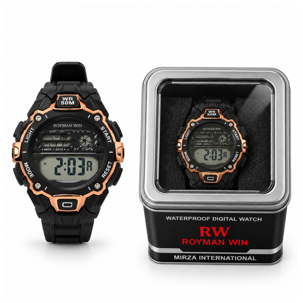 Royman Win Kids Digital Sports Watch - Black & Rose Gold