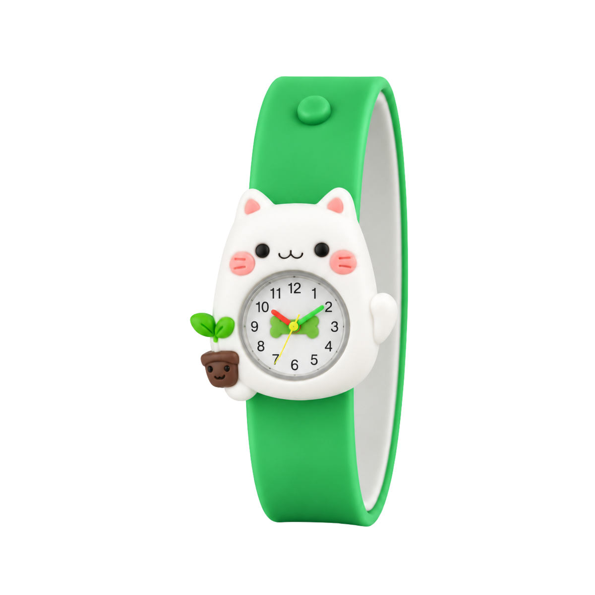 Green Kitty Analog Watch for Kids - 3D Cat Design
