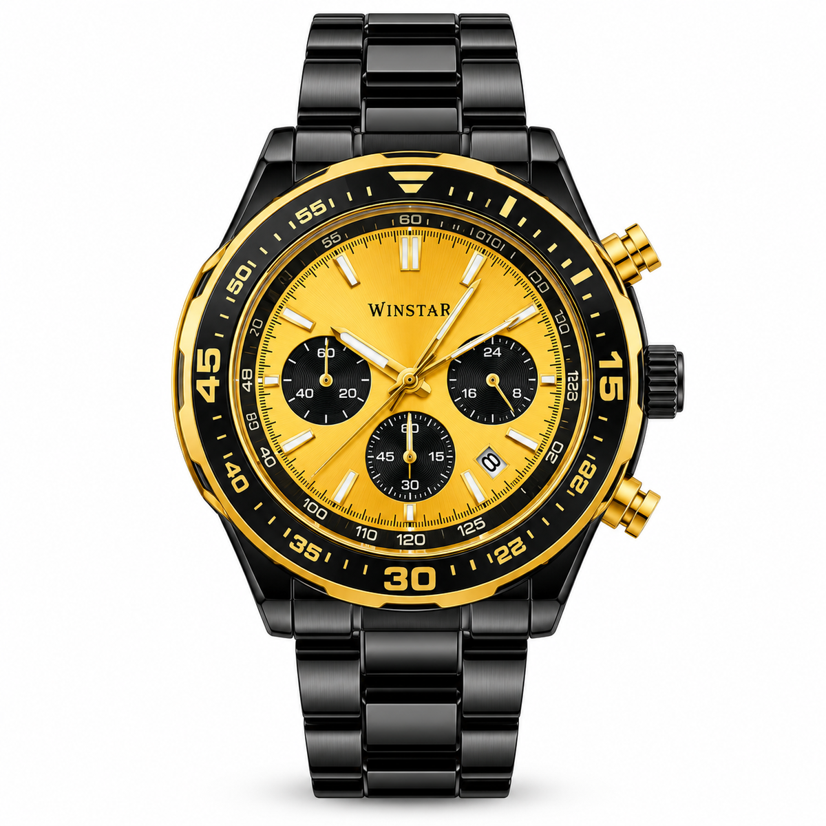 Winstar Men's Gold Dial Black Stainless Steel Watch - Chronograph Style