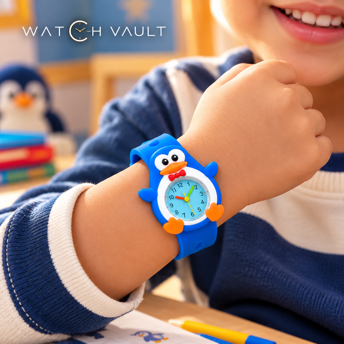 Blue Penguin Analog Watch for Kids - 3D Penguin Design