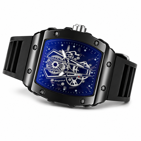 SHANGMEIMK 2006-5 Men's Quartz Watch – Rose Gold Barrel | Skeleton Dial | Silicone Strap