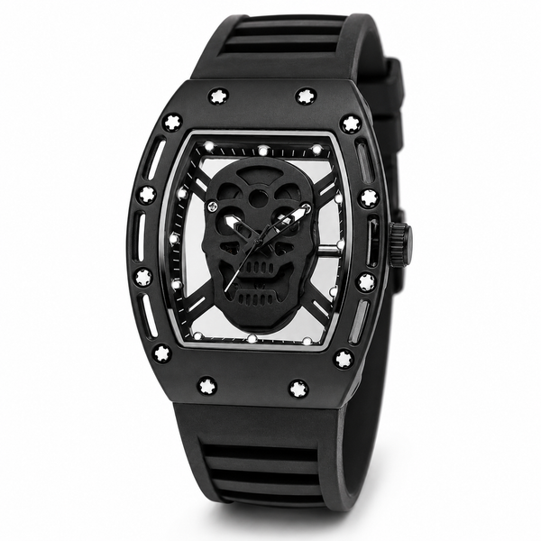 KIMSDUN Skull Men's Quartz Watch – Rose Gold Barrel | Luminous | Silicone Strap