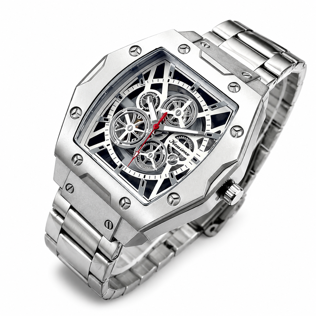 CMK WH0752 Men's Skeleton Quartz Watch – White Dial | Barrel Case | Business Style