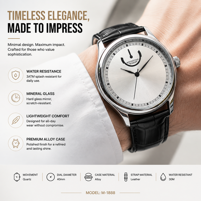 BINLIHUAN Men's Quartz Watch – 41mm Round Dial | Leather Strap | Life Waterproof