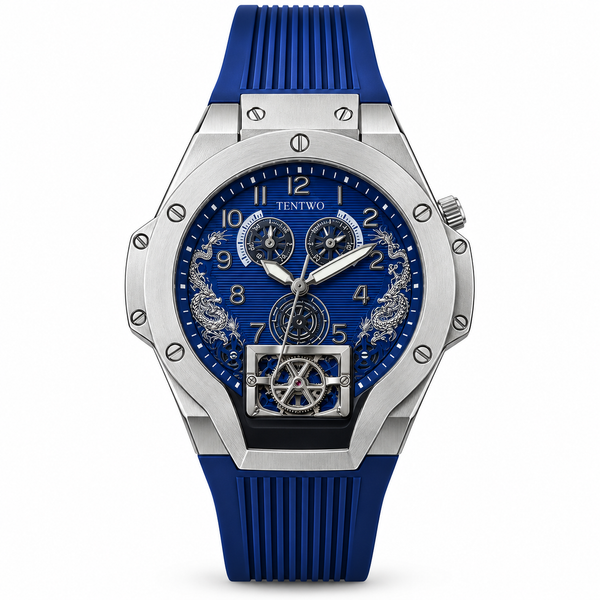 TENTWO Men's Silicone Quartz Watch – 46mm Barrel Dial | Sport Fashion | Silver