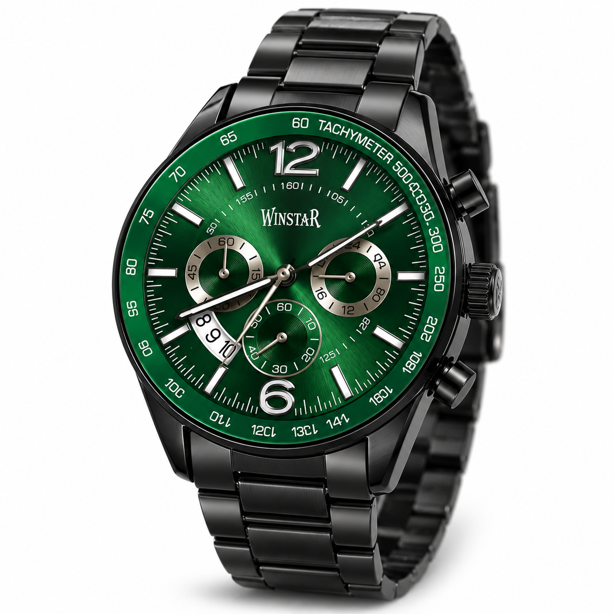 Winstar Men's Emerald Green Dial Black Steel Watch - Chronograph Style