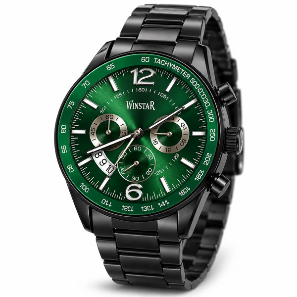 Winstar Men's Emerald Green Dial Black Steel Watch - Chronograph Style