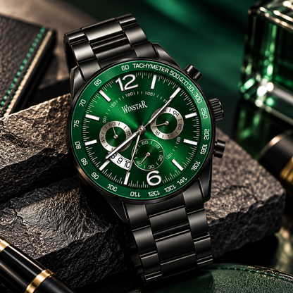 Winstar Men's Emerald Green Dial Black Steel Watch - Chronograph Style