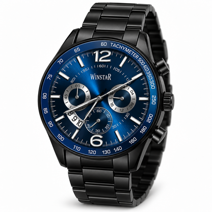 Winstar Men's Blue Dial Black Stainless Steel Watch - Chronograph Style