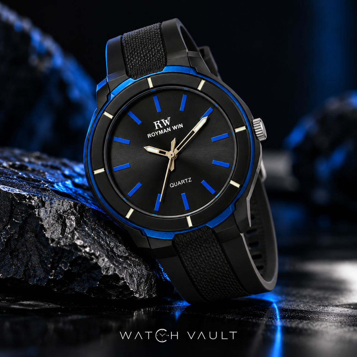 Royman Win Men's Black & Blue Quartz Analog Watch