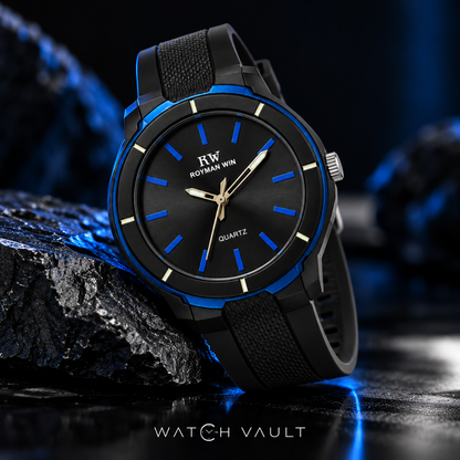 Royman Win Men's Black & Blue Quartz Analog Watch