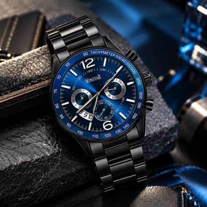 Winstar Men's Blue Dial Black Stainless Steel Watch - Chronograph Style