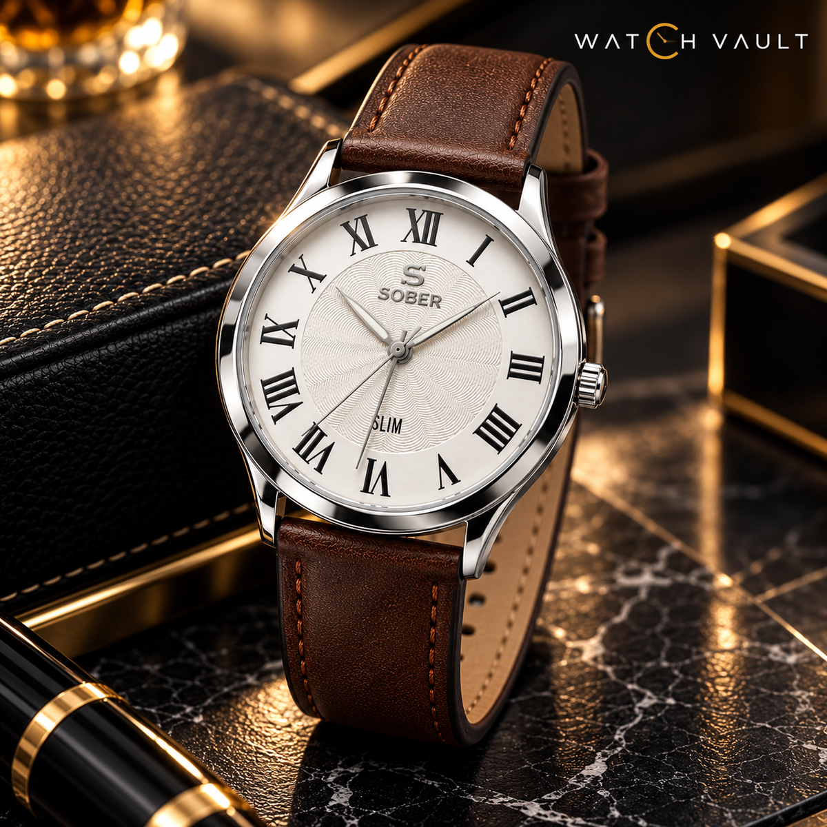 Sober Men's Classic Analog Watch - Silver Dial & Brown Strap
