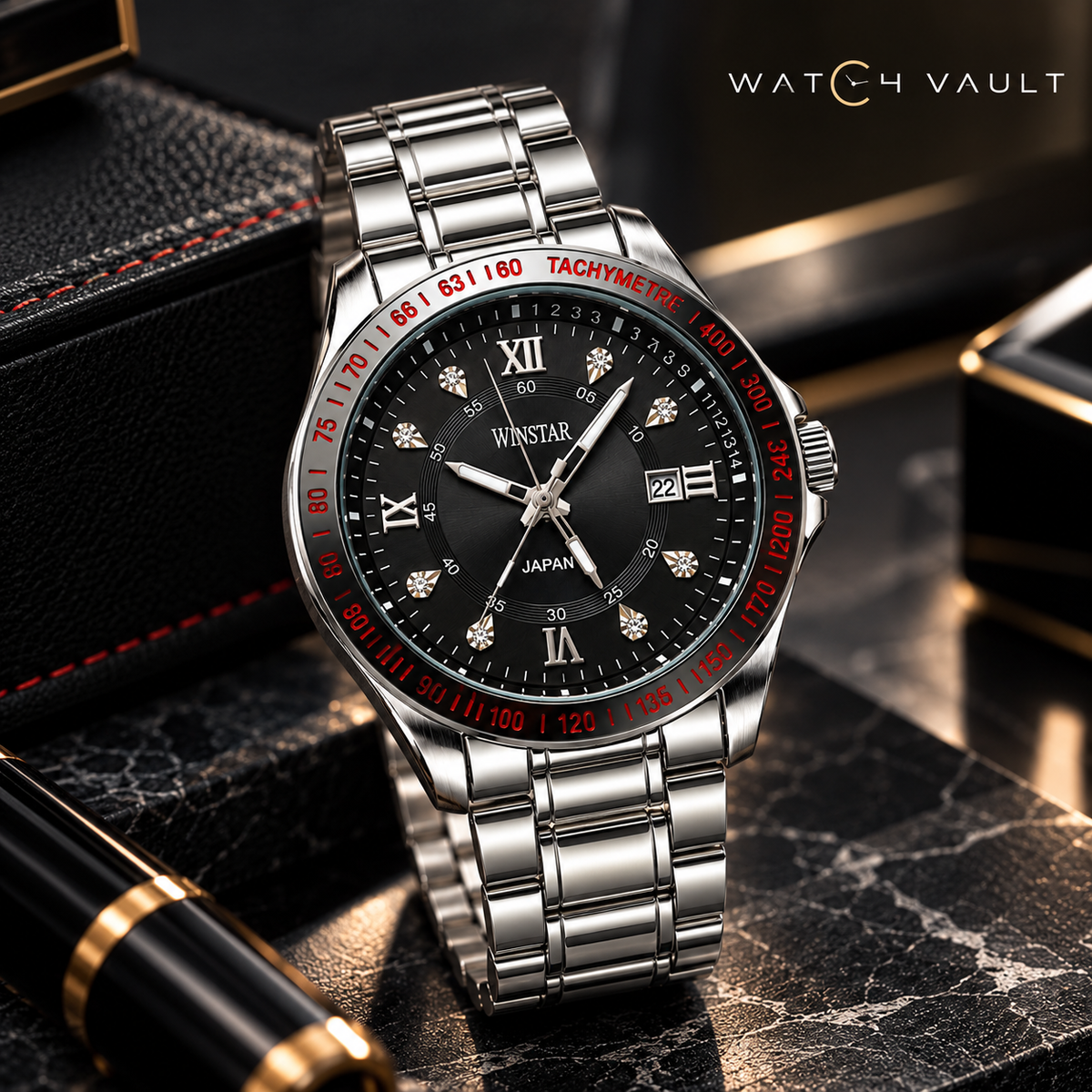 Winstar Men's Black Dial Stainless Steel Analog Watch