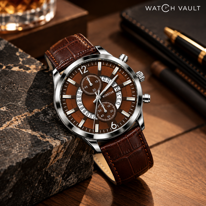 Winstar Men's Brown Dial Watch - Leather-Style Strap & Chronograph Style