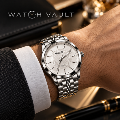 Winstar Men's Silver Analog Watch - Textured Dial & Steel Bracelet
