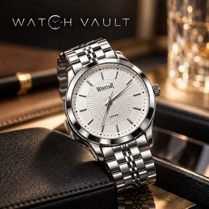 Winstar Men's Silver Analog Watch - Textured Dial & Steel Bracelet