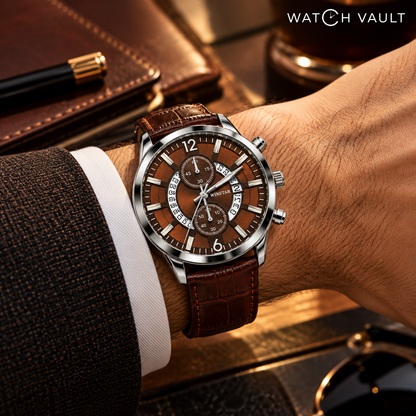 Winstar Men's Brown Dial Watch - Leather-Style Strap & Chronograph Style