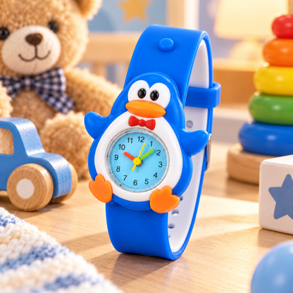 Blue Penguin Analog Watch for Kids - 3D Penguin Design
