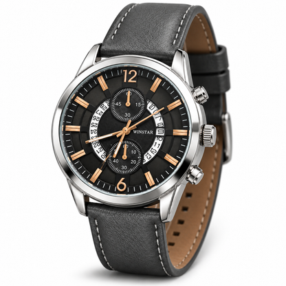 Winstar Men's Black Dial Watch - Grey Strap & Chronograph Style